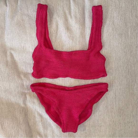 Hunza G Xandra Pink Bikini Set Hot Fuschia Crinkle New Stretchy Swimsuit - Picture 1 of 8